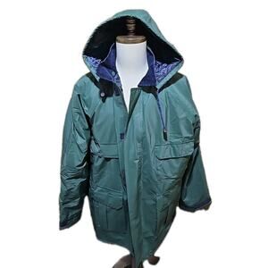 Cedar Key • Men's Lg Raincoat/Windbreaker • Full Zip, hook an, Hood • Green [47]